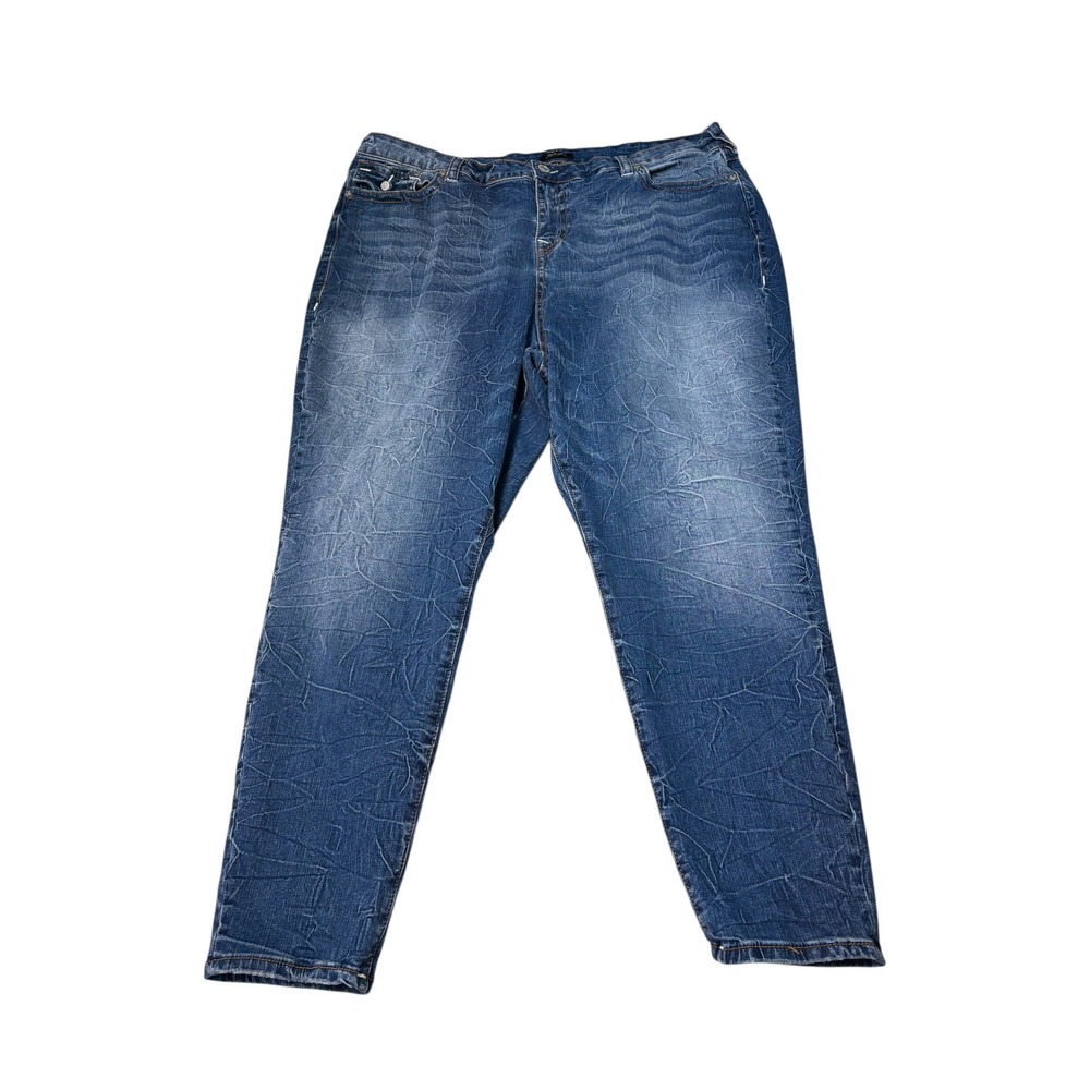 True Religion Jennie Curvy Mid Rise Super Skinny Blue Jeans Size 42X29 Crinkle